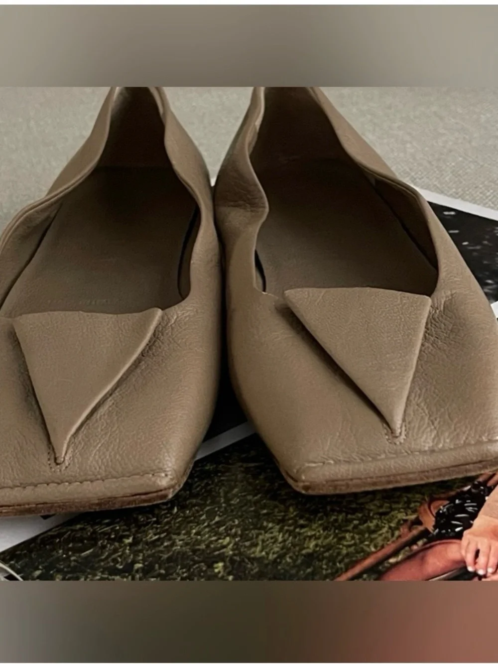 Jil Sander Beige Square-Toe Leather Flats